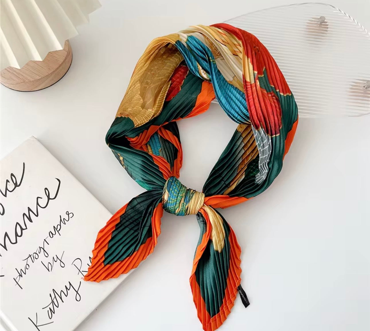 Pleated Square Scarf 70 cm