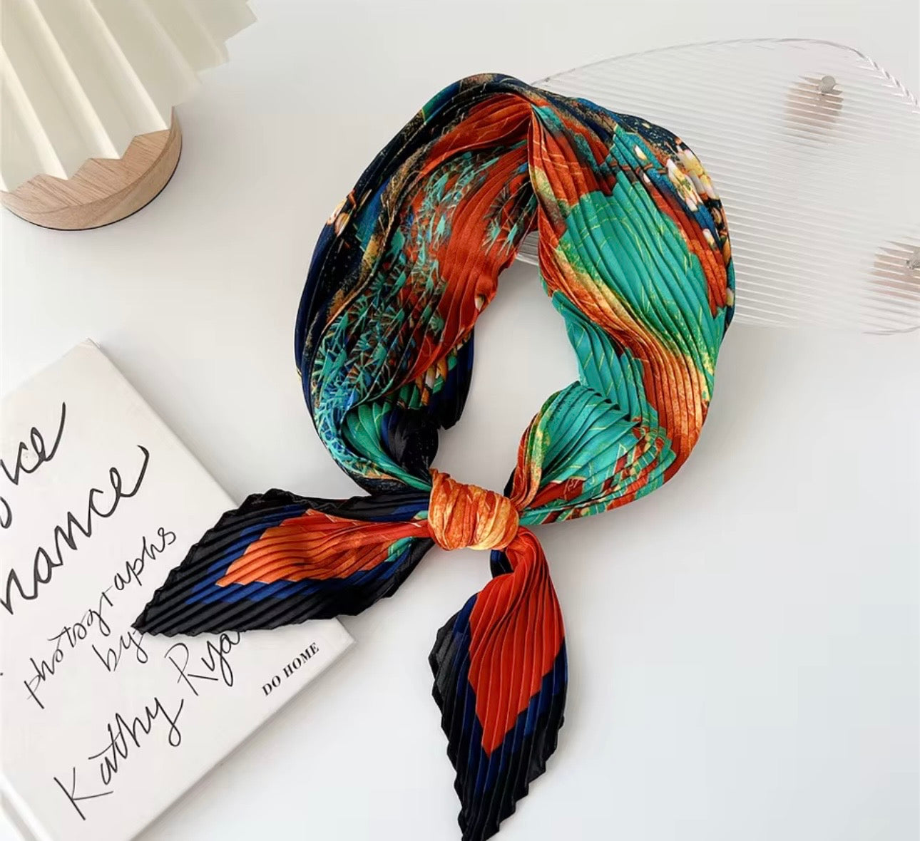 Pleated Square Scarf 70 cm