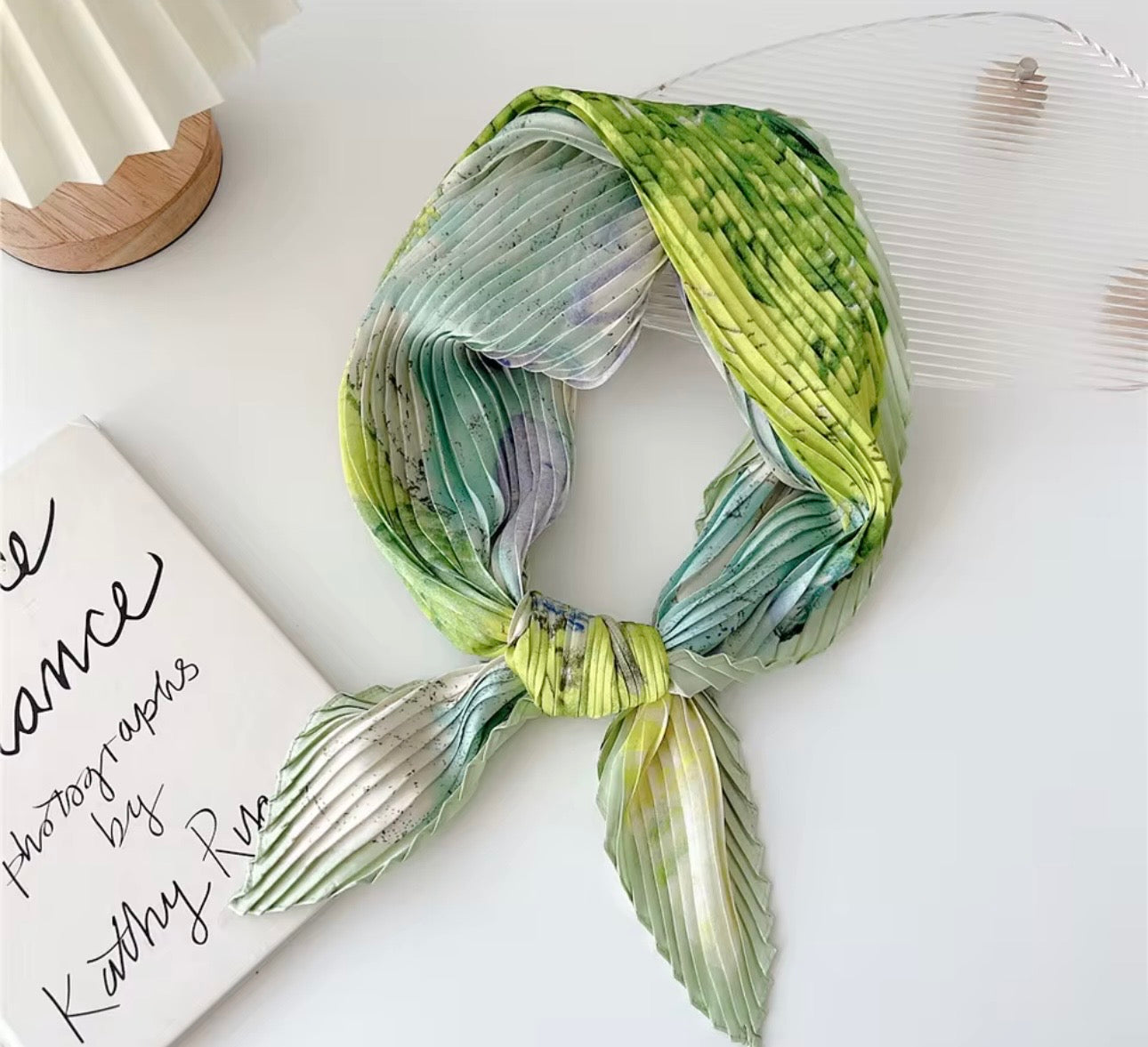 Pleated Square Scarf 70 cm